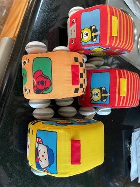 Soft Pull-Along Plush Toy Cars - Yellow, Orange & Red